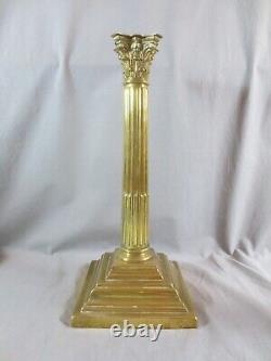 Large Tapering Victorian Corinthian Column Oil Lamp Brass Base 14 1/2