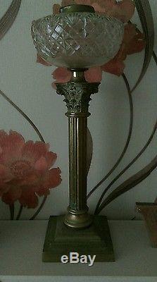 Large Victorian Messengers Brass Corinthian Column Oil Lamp