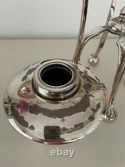 Large WAS BENSON silver plate oil lamp with font, lion paw feet