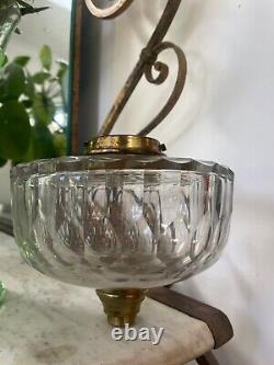 Large antique baccarat cut glass oil lamp font 17 cm wide