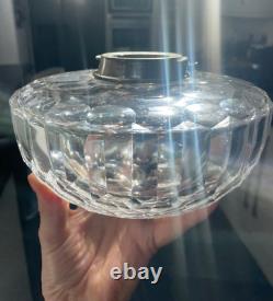 Large antique baccarat cut glass oil lamp font 7 ins wide silver plate Evered