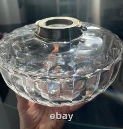 Large antique baccarat cut glass oil lamp font 7 ins wide silver plate Evered