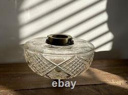 Large antique leaded cut glass oil lamp font (har)