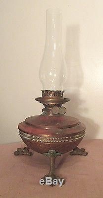 Large antique ornate 1800s Victorian footed brass electric oil parlor table lamp
