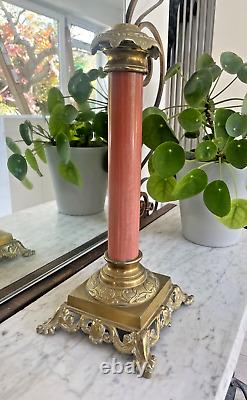 Large brass oil lamp Pink red marble column