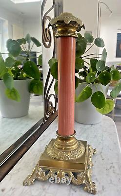 Large brass oil lamp Pink red marble column