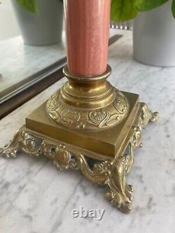 Large brass oil lamp Pink red marble column