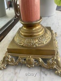 Large brass oil lamp Pink red marble column