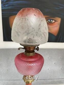 Large brass oil lamp Pink red marble column