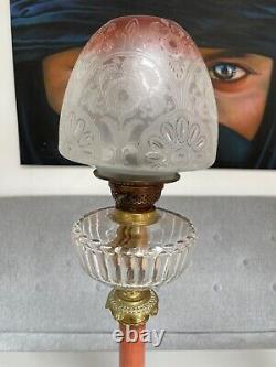 Large brass oil lamp Pink red marble column