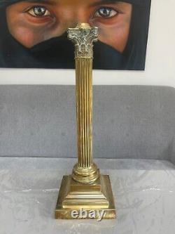 Large cast reeded column corinthian brass oil lamp base (scar)