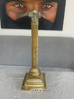 Large cast reeded column corinthian brass oil lamp base (scar)