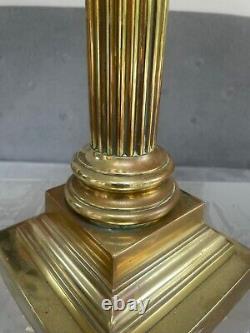 Large cast reeded column corinthian brass oil lamp base (scar)