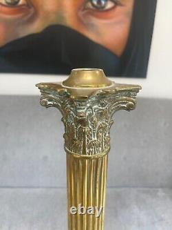 Large cast reeded column corinthian brass oil lamp base (scar)