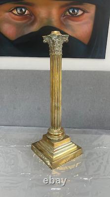 Large cast reeded column corinthian brass oil lamp base (scar)