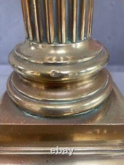 Large cast reeded column corinthian brass oil lamp base (scar)