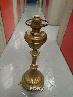 Large heavy antique Brass oil lamp. As Found House Clearance. 30 High 12 Base