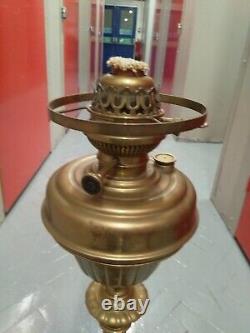 Large heavy antique Brass oil lamp. As Found House Clearance. 30 High 12 Base