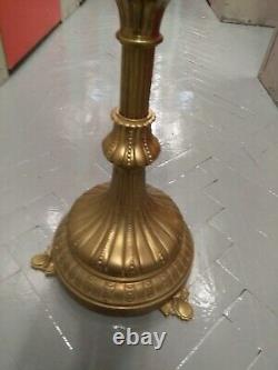 Large heavy antique Brass oil lamp. As Found House Clearance. 30 High 12 Base