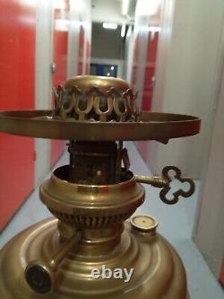 Large heavy antique Brass oil lamp. As Found House Clearance. 30 High 12 Base