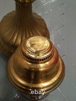 Large heavy antique Brass oil lamp. As Found House Clearance. 30 High 12 Base