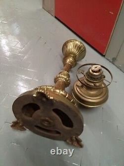 Large heavy antique Brass oil lamp. As Found House Clearance. 30 High 12 Base