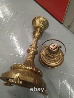 Large heavy antique Brass oil lamp. As Found House Clearance. 30 High 12 Base