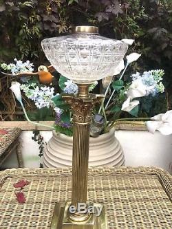 Large victorian brass and hobb nail oil lamp corinthian