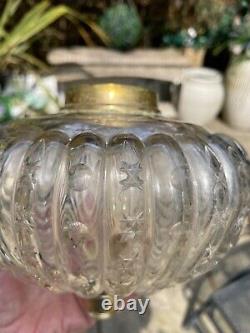Large victorian unusual rare old cut stars oval oil lamp font 7 ins