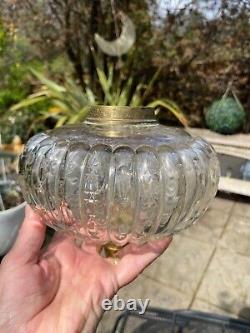 Large victorian unusual rare old cut stars oval oil lamp font 7 ins