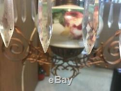 Late 1800s Victorian Hanging Parlor Library Kerosene Oil Electrified Lamp 14