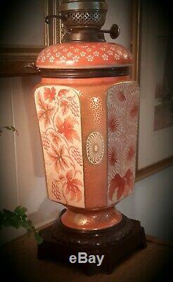 Late 19th C. Antique, ceramic Hinks oil lamp No. 2958