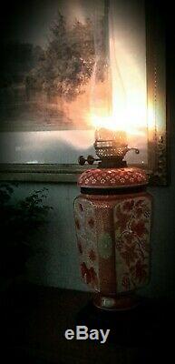 Late 19th C. Antique, ceramic Hinks oil lamp No. 2958