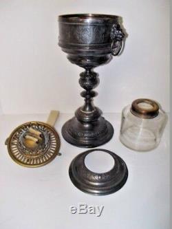 Lion Lamp Works by Prince and Symmons London 1860's Antique Kerosene Oil Lamp