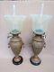 Lovely Pair Antique Williams & Bach Oil Lamps With Vaseline Glass Shades For Tlc