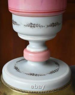 Lovely Pink White Floral Antique Kosmos Brenner Oil Lamp Converted 2 Electricity