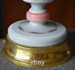 Lovely Pink White Floral Antique Kosmos Brenner Oil Lamp Converted 2 Electricity