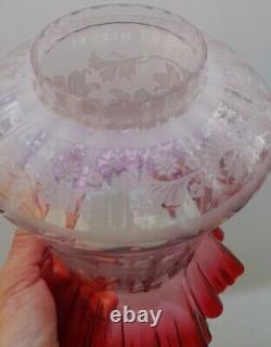 Lovely Victorian Cranberry Etched Glass Oil Lamp Shade