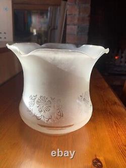 Lovely Victorian Oil Lamp with Etched Pink or Clear Shade and Chimney