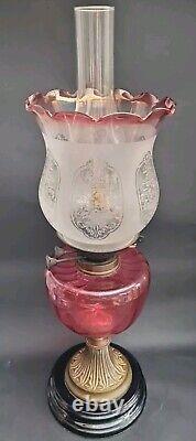 Lovely duplex ruby oil lamp with ruby shade. It Needs TLC