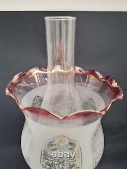 Lovely duplex ruby oil lamp with ruby shade. It Needs TLC