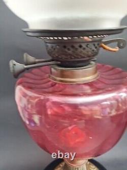 Lovely duplex ruby oil lamp with ruby shade. It Needs TLC