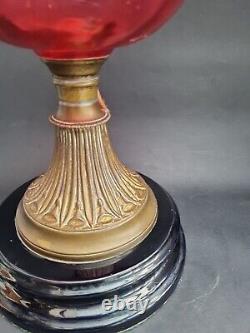 Lovely duplex ruby oil lamp with ruby shade. It Needs TLC