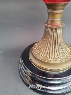 Lovely duplex ruby oil lamp with ruby shade. It Needs TLC