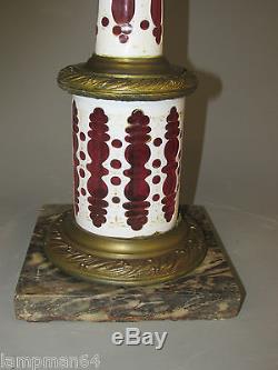 MAGNIFICENT 24 INCH BOHEMIAN CRANBERRY OVERLAY DUPLEX OIL LAMP