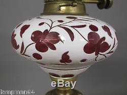MAGNIFICENT 24 INCH BOHEMIAN CRANBERRY OVERLAY DUPLEX OIL LAMP