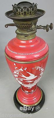 Magnificent Bohemian Ruby Duplex Oil Lamp Pate Sur Pate Type Mary Gregory