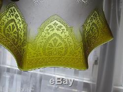 MAGNIFICENT RARE YELLOW CAMEO GLASS ETCHED DUPLEX OIL LAMP SHADE
