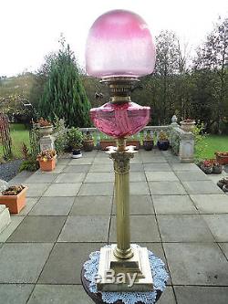 Magnificent Tall Victorian Banquet Cranberry Duplex Oil Lamp