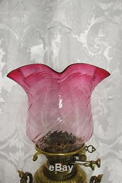 Magnificent Victorian Cranberry Hand Blown Oil Lamp Shade 4 Duplex Fit Perfect